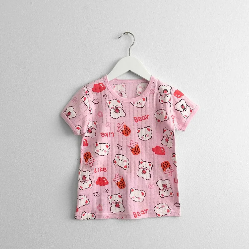 NWT Cute Girls Sleep N' Play Short Sleeve Top & Pants Pajamas Set Bear & Boba 4T - Picture 2 of 6